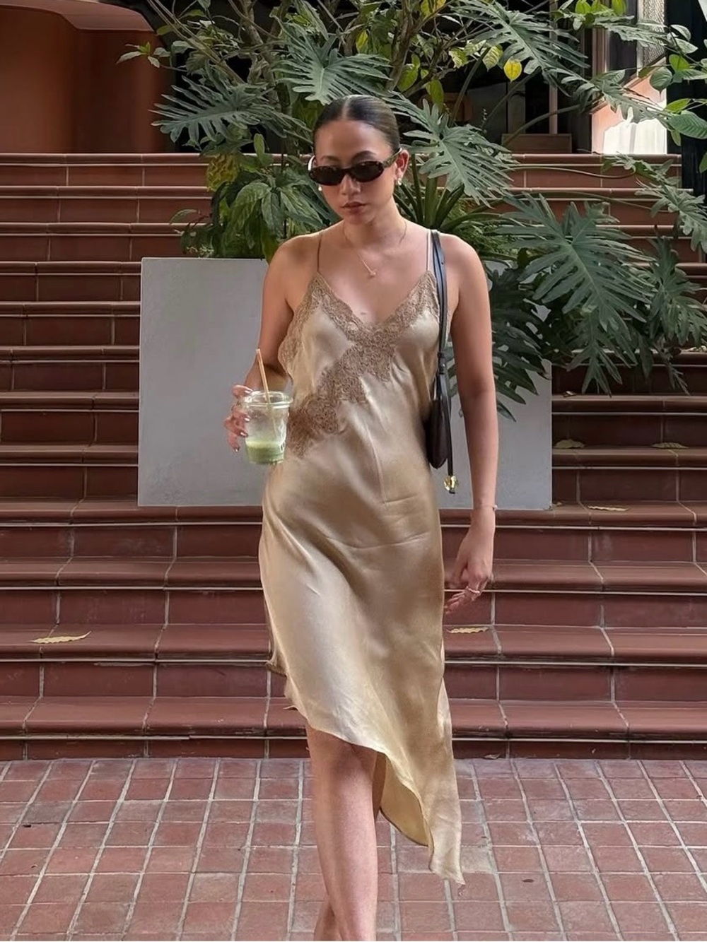 🔥🔥Zara Lace-Trim Slip Dress in Champagne